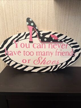 Pink and Black Polka Dot High Heel Wall Art Sign